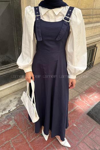 Lamelif Kalın Askılı Gabardin Tesettür Jile Lacivert