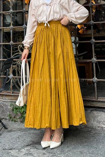 Lamelif Kraşlı Tesettür Etek Hardal Sarısı