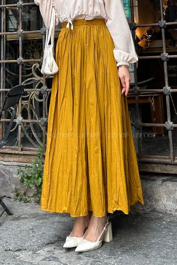 Lamelif Kraşlı Tesettür Etek Hardal Sarısı