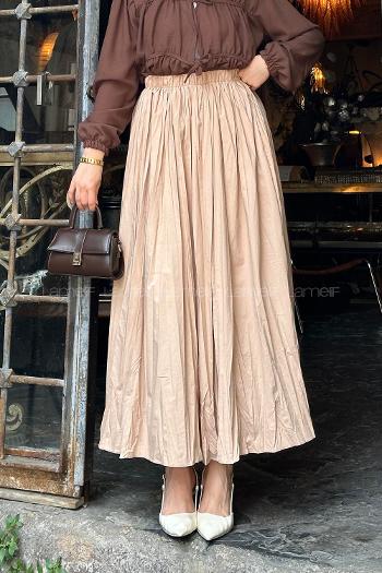 Lamelif Kraşlı Tesettür Etek Kahve