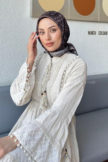 Lamelif Retro Desen Soft Eşarp Acı Kahve