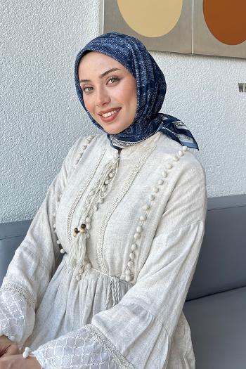 Midnight Blue Cotton Fabric Striped Flowering Straight Printed Scarf