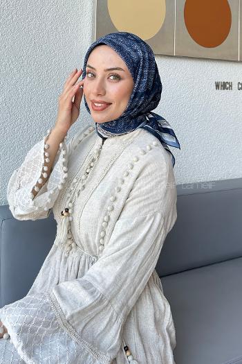 Midnight Blue Cotton Fabric Striped Flowering Straight Printed Scarf