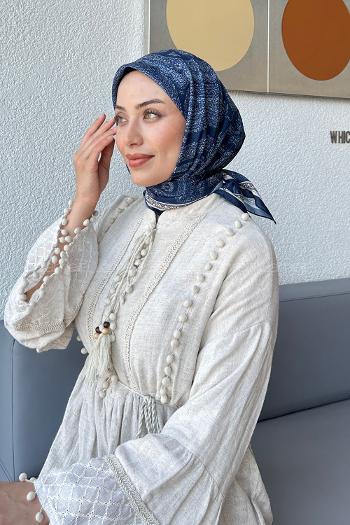 Midnight Blue Cotton Fabric Striped Flowering Straight Printed Scarf