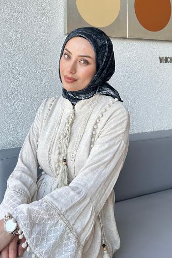 Lamelif Retro Desen Soft Eşarp Siyah