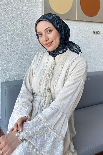 Lamelif Retro Desen Soft Eşarp Siyah