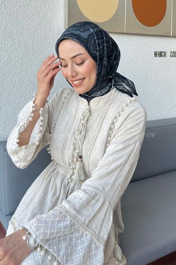 Lamelif Retro Desen Soft Eşarp Siyah