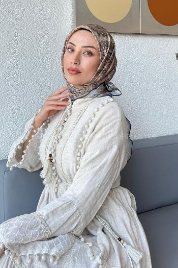 Lamelif Retro Desen Soft Eşarp Toprak