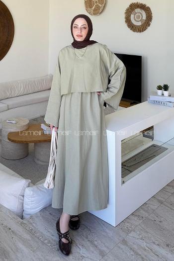 Lamelif Etekli Tesettür Takım Çağla Yeşili