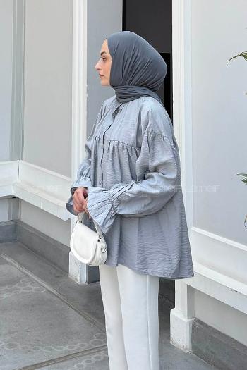 Lamelif Roba Detaylı Tesettür Gömlek Gri