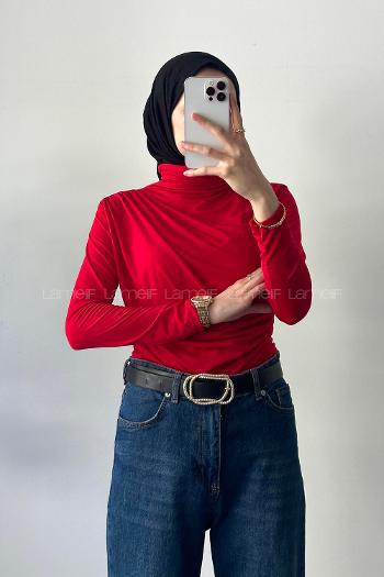 Pomegranate Flower Mock Turtle Neck Long Arm Sandy Fabric Body