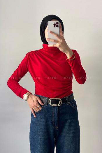 Pomegranate Flower Mock Turtle Neck Long Arm Sandy Fabric Body