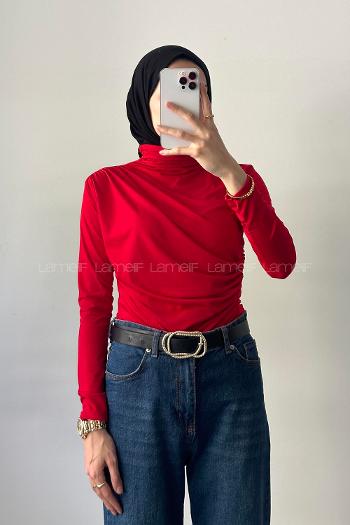 Pomegranate Flower Mock Turtle Neck Long Arm Sandy Fabric Body