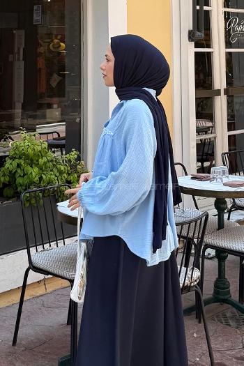 Lamelif Dantel Detaylı Gömlek Bebe Mavisi