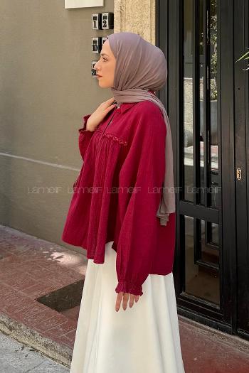 Lamelif Dantel Detaylı Gömlek Bordo