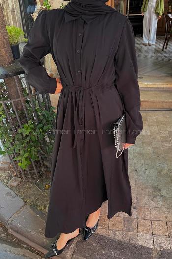 Black Shirt Collar Cotton Lycra Dresess