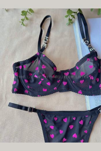 Lamelif Brode Tül Love Sütyen Takım