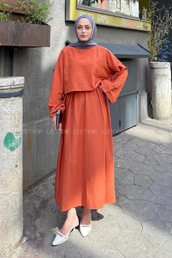 Tile Crew Neck Long Arm Linen Flare Suit