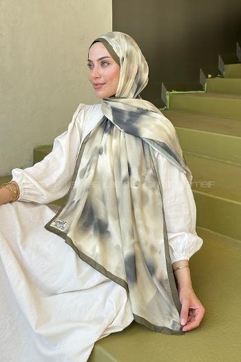 Lamelif Batik Desen Soft Şal Asker Yeşili