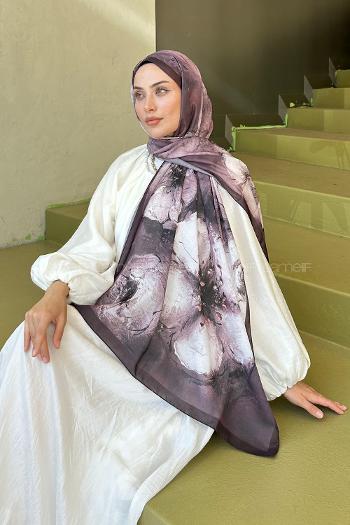 Lamelif Bohem Çiçek Desen Soft Şal Acı Kahve