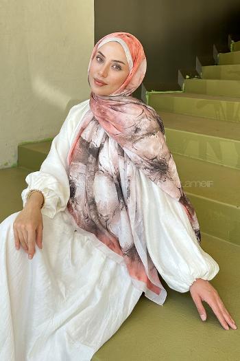 Lamelif Bohem Çiçek Desen Soft Şal Bej