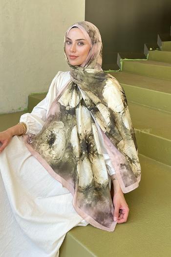 Lamelif Bohem Çiçek Desen Soft Şal Camel