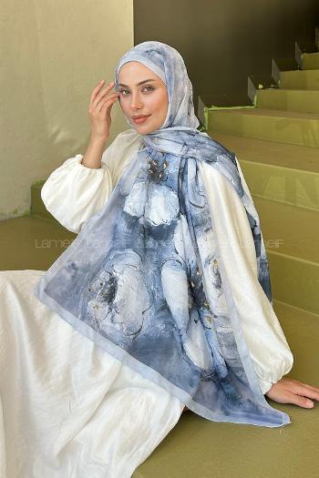 Lamelif Bohem Çiçek Desen Soft Şal Gri