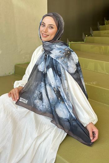 Lamelif Bohem Çiçek Desen Soft Şal Kahverengi