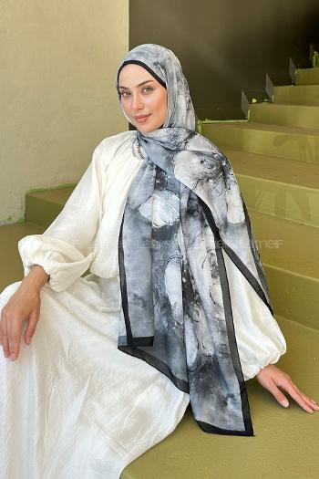 Lamelif Bohem Çiçek Desen Soft Şal Siyah