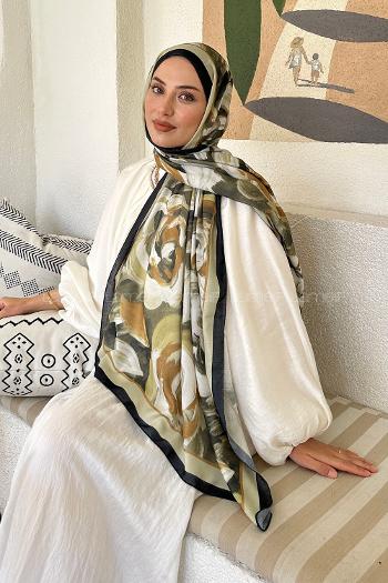 Lamelif Çiçek Desen Pamuk Şal Mint Yeşili