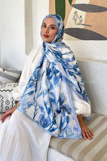 Lamelif Çicek Desen Soft Şal Bebe Mavi