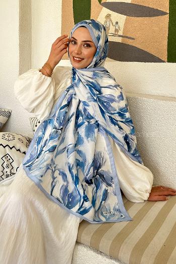 Lamelif Çicek Desen Soft Şal Bebe Mavi