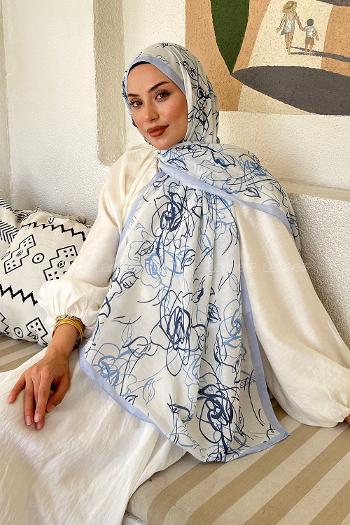 Lamelif Çicek Desen Soft Şal Bebe Mavi