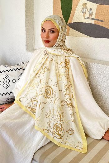 Lamelif Çicek Desen Soft Şal Sarı