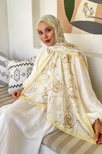 Lamelif Çicek Desen Soft Şal Sarı