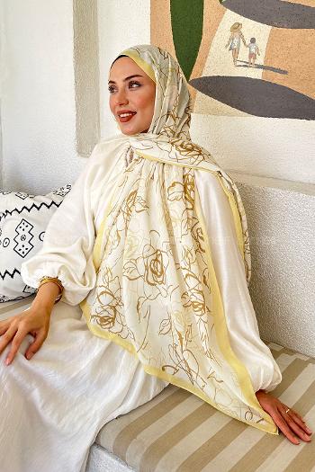 Lamelif Çicek Desen Soft Şal Sarı