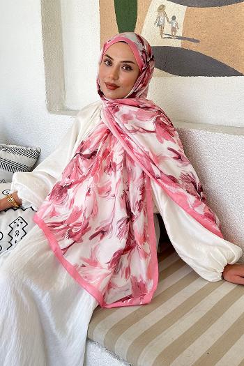 Lamelif Çicek Desen Soft Şal Şeker Pembe