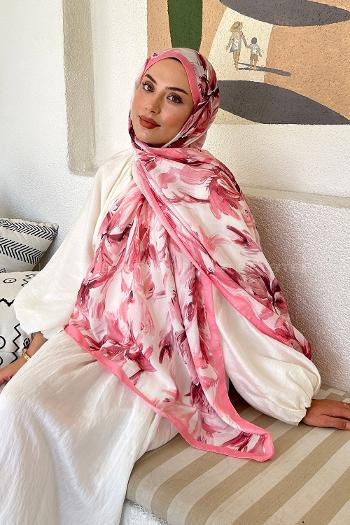 Lamelif Çicek Desen Soft Şal Şeker Pembe