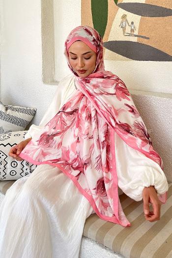 Lamelif Çicek Desen Soft Şal Şeker Pembe