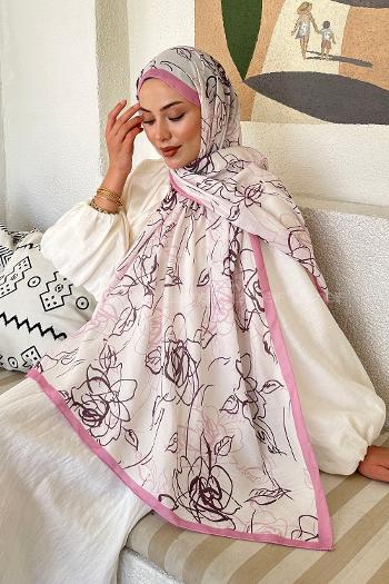 Lamelif Çicek Desen Soft Şal Şeker pembe