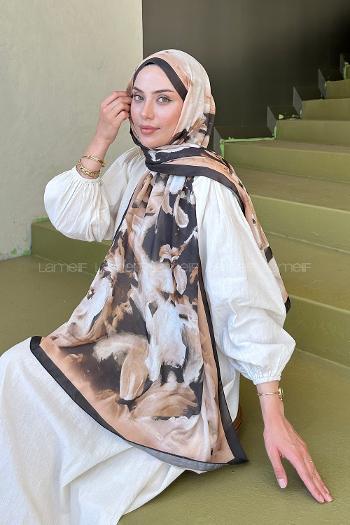 Lamelif Elegan Desen Soft Şal Siyah Gold