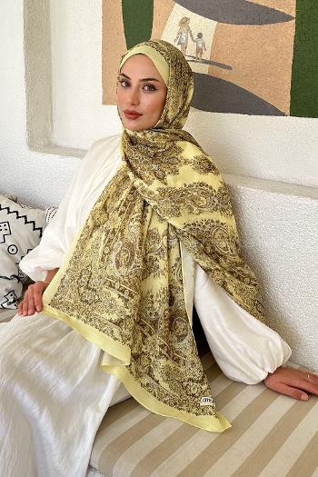 Lamelif Retro Desen Soft Şal Sarı