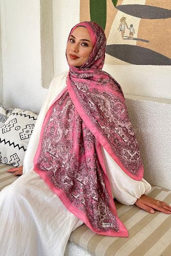 Lamelif Retro Desen Soft Şal Şeker Pembe