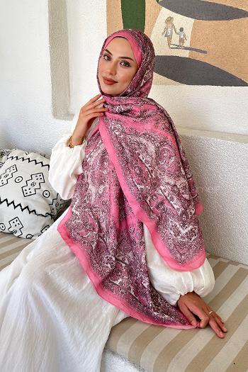 Lamelif Retro Desen Soft Şal Şeker Pembe