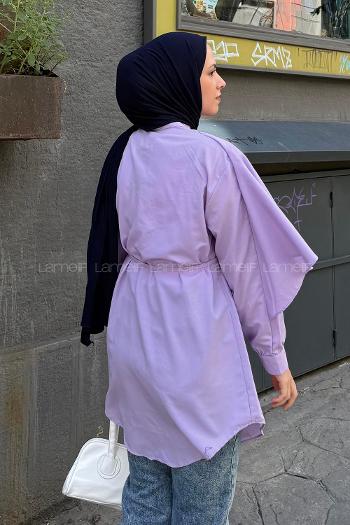 Lamelif Pelerin Yaka Tesettür Gömlek Lila