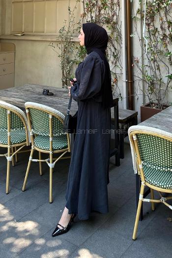 Black Crew Neck Long Arm Cotton Flare Suit