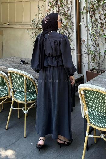 Black Crew Neck Long Arm Cotton Flare Suit