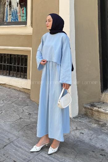 Lamelif Etekli Tesettür Takım Bebe Mavisi