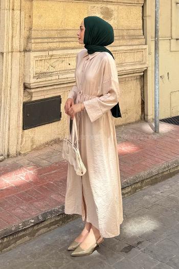 Lamelif Pat Detaylı Elbise Taş