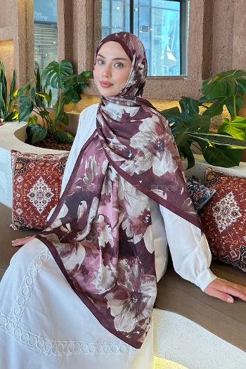 Claret Red Cotton Fabric Flowering Printed Shawl